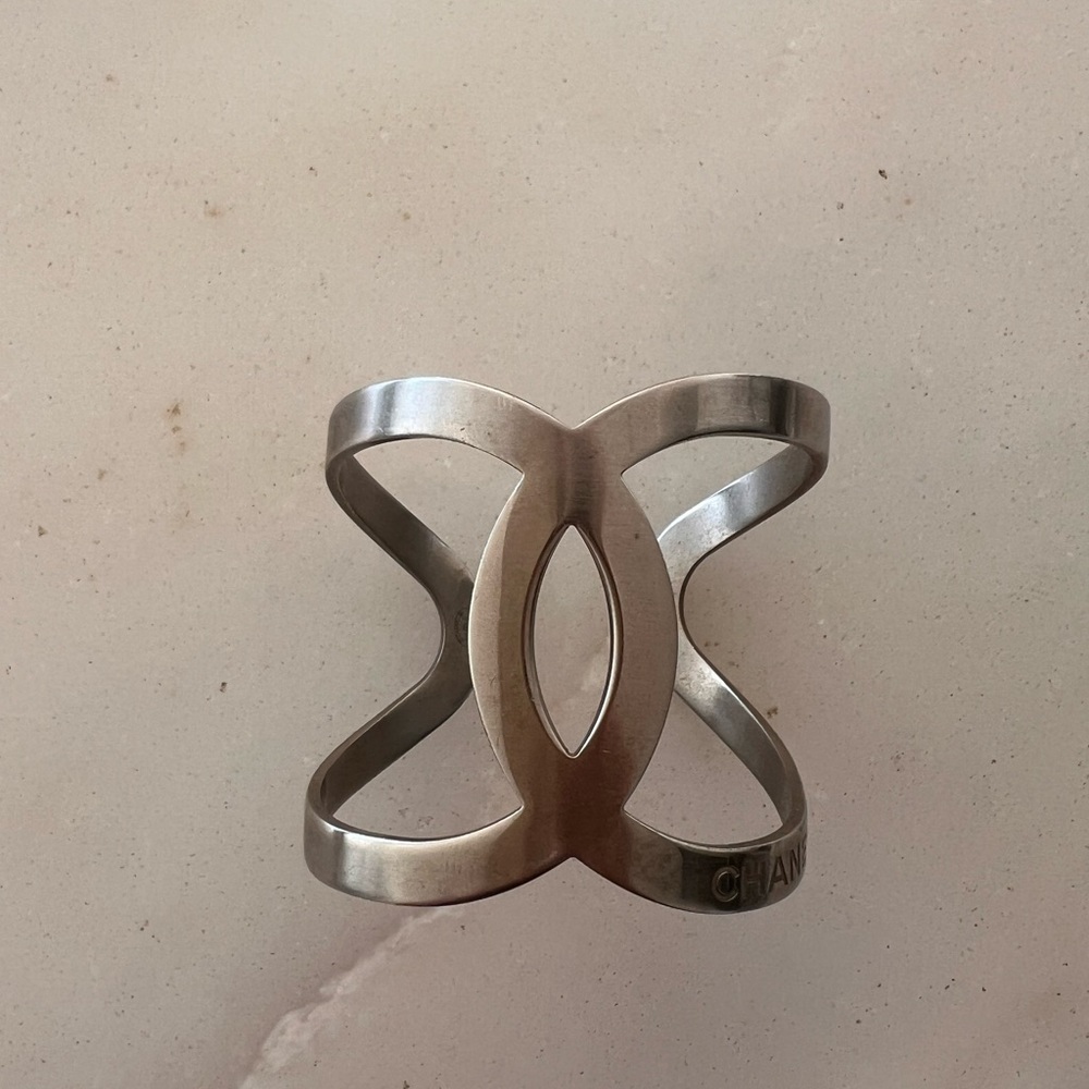 Chanel Silver Metal Cuff Bracelet